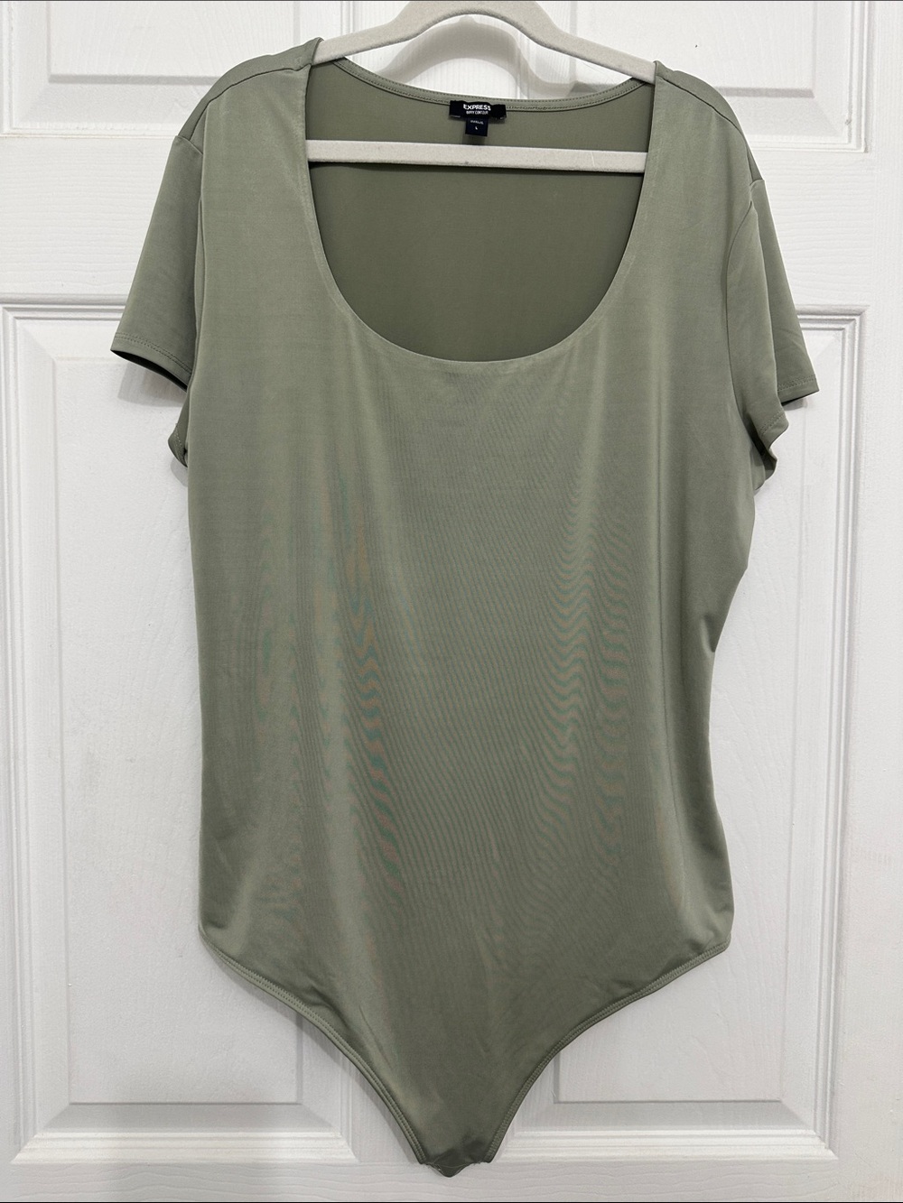 Express Body Contour Olive Green Scoop Neck Bodysuit - Women